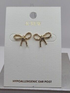 J. Crew Nwt Perfect Gold Bow Crystal Stud Earrings. Party, Classic, Fun